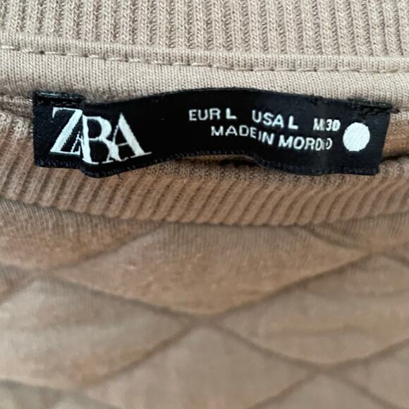 Zara Quilted Sweatshirt Womens Large Brown Crewneck Long Sleeve Pullover - Picture 3 of 8